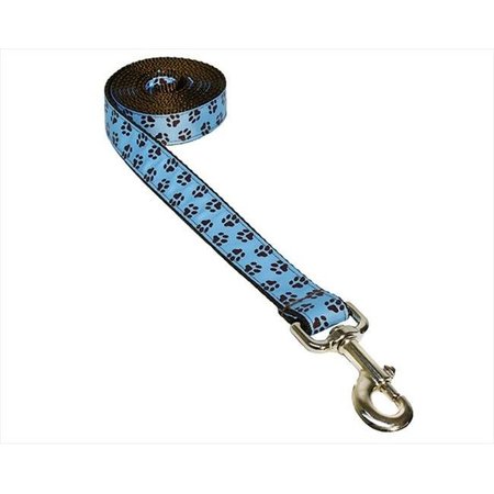 SASSY DOG WEAR Sassy Dog Wear PUPPY PAWS-BLUE-CHOC.4-L 6 ft. Puppy Paws Dog Leash; Blue & Brown - Large PUPPY PAWS-BLUE/CHOC.4-L